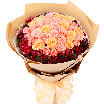 <b>忘情巴黎&粉色、香檳色玫瑰x33枝</b>